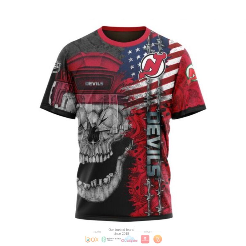 NHL New Jersey Devils American Flag Skull T-Shirt