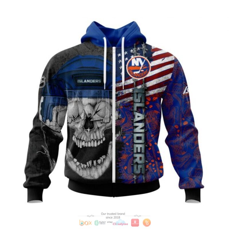NHL New York Islanders American Flag Skull Zip Up Hoodie NHL New York Islanders American Flag Skull Zip Up Hoodie