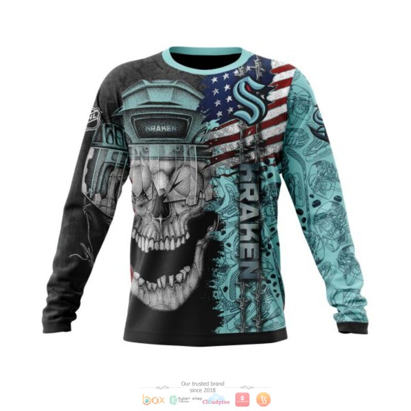 NHL Seattle Kraken Black Ice Blue Skull Sweatshirt NHL Seattle Kraken Black Ice Blue Skull Sweatshirt