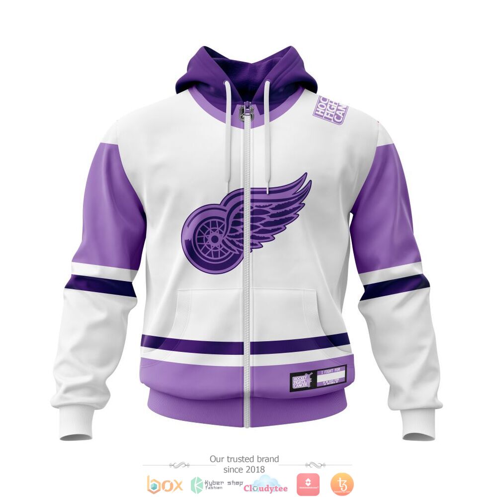 NHL Detroit Red Wings Custom Name Number Fight Cancer Jersey Zip Up Hoodie NHL Detroit Red Wings Custom Name Number Fight Cancer Jersey Zip Up Hoodie
