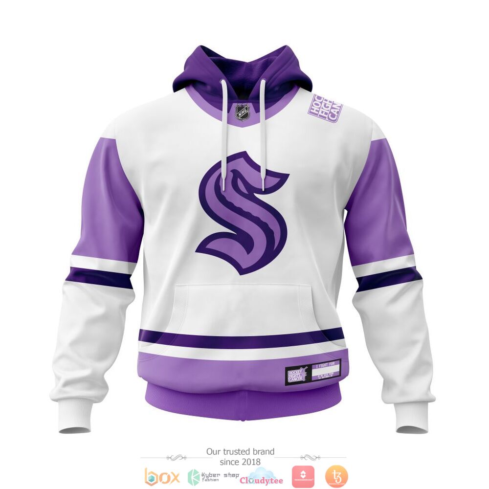 NHL Seattle Kraken Custom Name Number Hockey Fight Cancer Jersey Pullover Hoodie NHL Seattle Kraken Custom Name Number Hockey Fight Cancer Jersey Pullover Hoodie