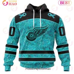 NHL Detroit Red Wings Custom Name Number Fight Ovarian Cancer Pullover Hoodie