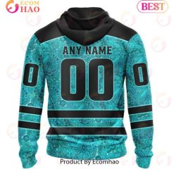Alternative view of NHL Detroit Red Wings Custom Name Number Fight Ovarian Cancer Zip Up Hoodie