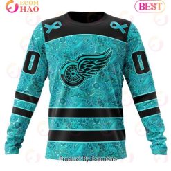 NHL Detroit Red Wings Custom Name Number Fight Ovarian Cancer Sweatshirt