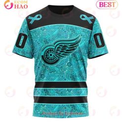 NHL Detroit Red Wings Custom Name Number Fight Ovarian Cancer T-Shirt
