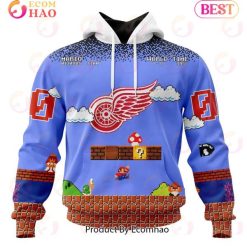 NHL Detroit Red Wings Custom Name Number Super Mario Game Pullover Hoodie