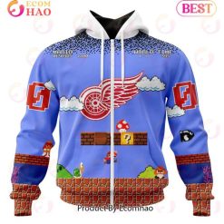 NHL Detroit Red Wings Custom Name Number Super Mario Game Zip Up Hoodie
