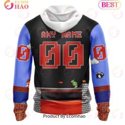 Alternative view of NHL Detroit Red Wings Custom Name Number Super Mario Game Zip Up Hoodie