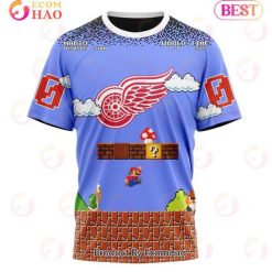 NHL Detroit Red Wings Custom Name Number Super Mario Game T-Shirt