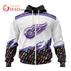 NHL Detroit Red Wings Custom Name Number Together Beat Cancer Zip Up Hoodie