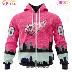 NHL Detroit Red Wings Custom Name Number Fight Against Cancer Zip Up Hoodie