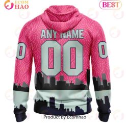 Alternative view of NHL Detroit Red Wings Custom Name Number Fight Against Cancer Zip Up Hoodie
