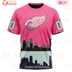 NHL Detroit Red Wings Custom Name Number Fight Against Cancer T-Shirt