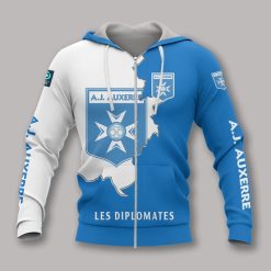 AJ Auxerre Blue White Zip Up Hoodie V3