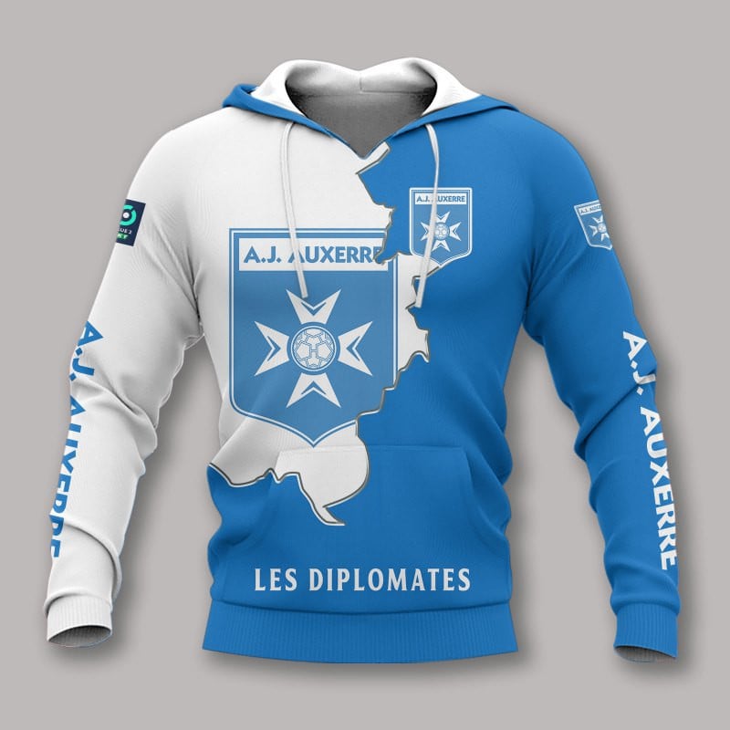 AJ Auxerre Blue White Pullover Hoodie V3