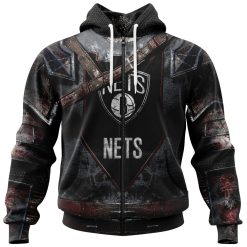 NBA Brooklyn Nets Custom Name Number Warrior Armor Jersey Zip Up Hoodie