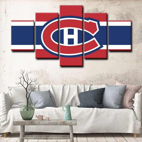 NHL Montreal Canadiens Three Color Stripes 5 Panel Canvas NHL Montreal Canadiens Three Color Stripes 5 Panel Canvas