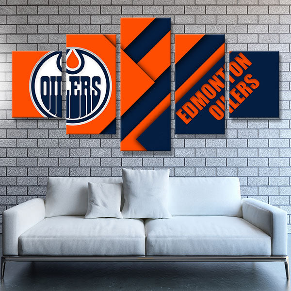 NHL Edmonton Oilers Orange Dark Blue 5 Panel Canvas