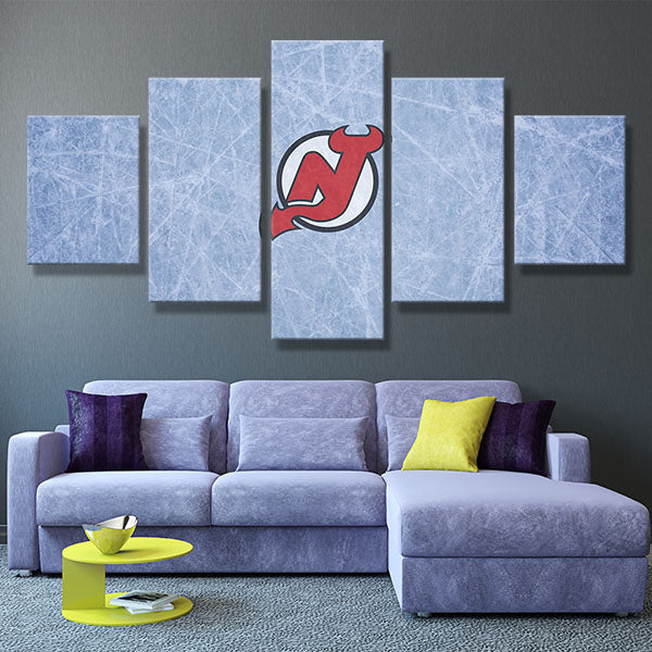 NHL New Jersey Devils Ice Blue 5 Panel Canvas NHL New Jersey Devils Ice Blue 5 Panel Canvas
