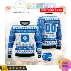 AJ Auxerre Custom Name Number Ugly Christmas Sweater