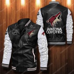 NHL Arizona Coyotes Black White Leather Bomber Jacket