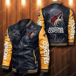 NHL Arizona Coyotes Black Yellow Leather Bomber Jacket