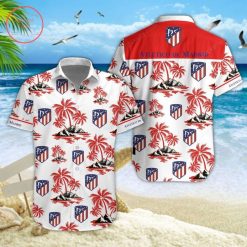 Atletico Madrid White Red Hawaiian Shirt