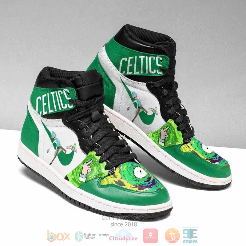 NBA Boston Celtics Rick And Morty Green White Air Jordan 1 High Sneakers
