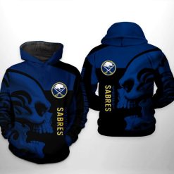 NHL Buffalo Sabres Blue Black Skull Pullover Hoodie V4