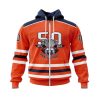 NHL Edmonton Oilers Custom Name Orange 50 Years Anniversary 2023 Zip Up Hoodie