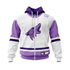 NHL Arizona Coyotes Custom Name Number Hockey Fight Cancer Jersey Zip Up Hoodie