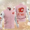 NHL Calgary Flames Pink White Baseball Jacket
