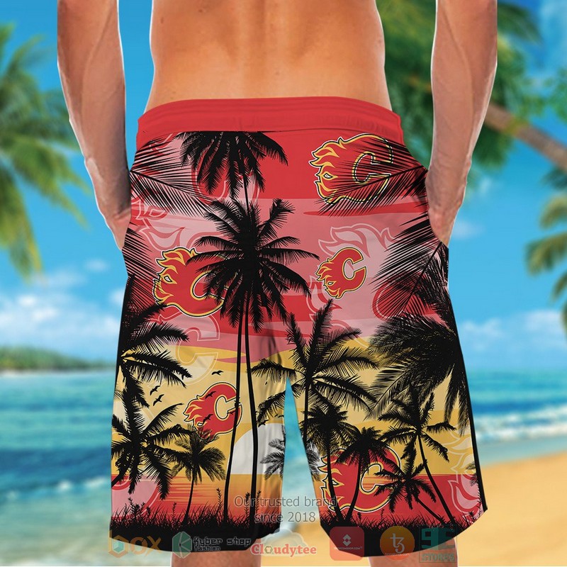 NHL Calgary Flames Coconut Tree Men Beach Shorts V1