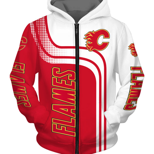 NHL Calgary Flames Red White Curvers Zip Up Hoodie V2 NHL Calgary Flames Red White Curvers Zip Up Hoodie V2