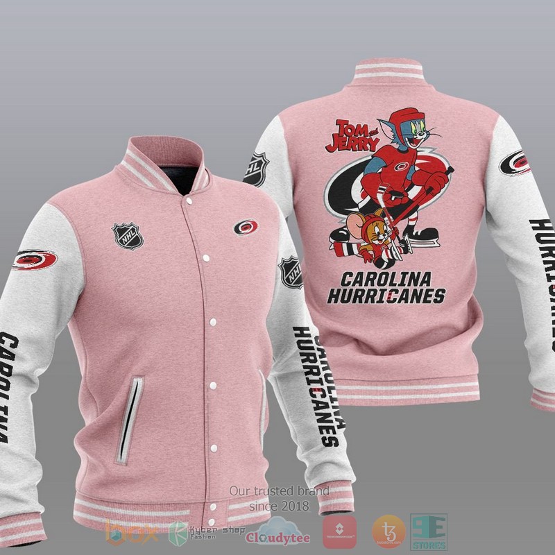 NHL Carolina Hurricanes Pink White Tom And Jerry Baseball Jacket