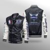 NBA Charlotte Hornets Black White Leather Bomber Jacket