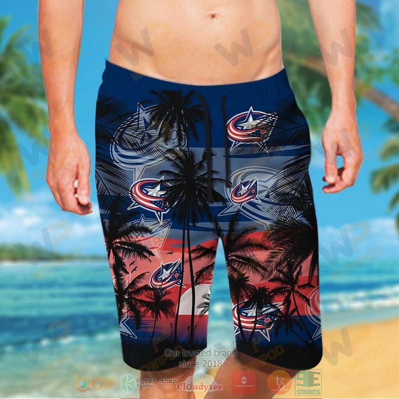 NHL Columbus Blue Jackets Coconut Tree Men Beach Shorts