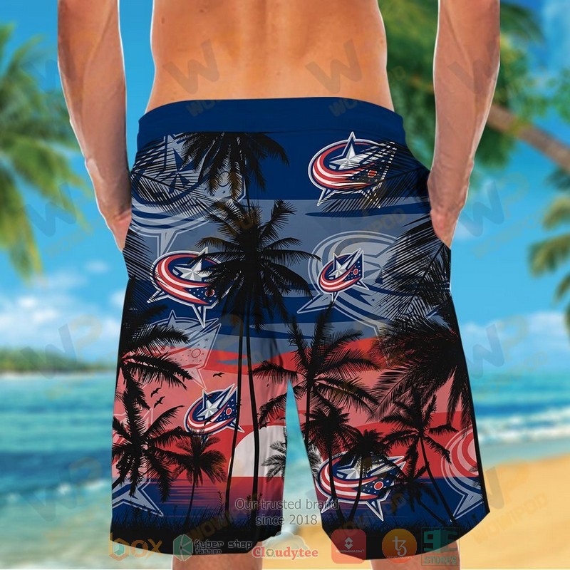 NHL Columbus Blue Jackets Coconut Tree Men Beach Shorts