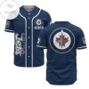 NHL Winnipeg Jets Custom Name Navy Blue Baseball Jersey V2