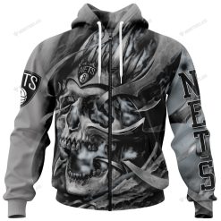 NBA Brooklyn Nets Custom Name Number Skull Jersey Zip Up Hoodie
