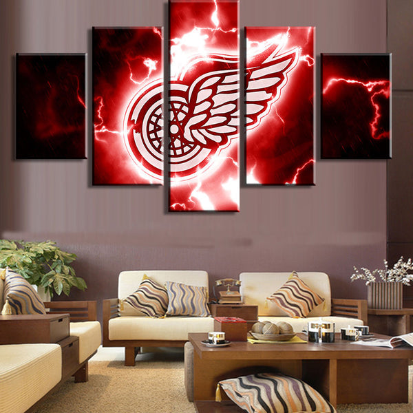 NHL Detroit Red Wings Thunder Team Logo 5 Panel Canvas NHL Detroit Red Wings Thunder Team Logo 5 Panel Canvas