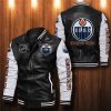 NHL Edmonton Oilers Black White Leather Bomber Jacket