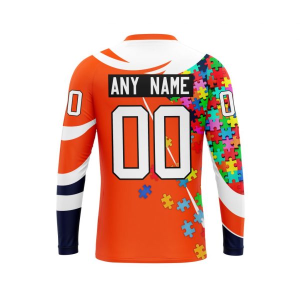NHL Edmonton Oilers Custom Name Number Autism Awareness Orange White Sweatshirt