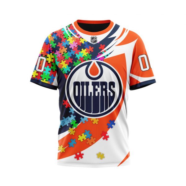 NHL Edmonton Oilers Custom Name Number Autism Awareness Orange White T-Shirt NHL Edmonton Oilers Custom Name Number Autism Awareness Orange White T-Shirt