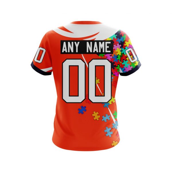 NHL Edmonton Oilers Custom Name Number Autism Awareness Orange White T-Shirt NHL Edmonton Oilers Custom Name Number Autism Awareness Orange White T-Shirt
