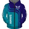 NBA Charlotte Hornets Dark Purple Teal Curves Zip Up Hoodie