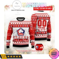 LOSC Lille Custom Name Number White Red Ugly Christmas Sweater