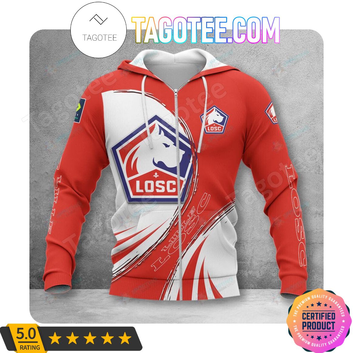 LOSC Lille White Red Zip Up Hoodie