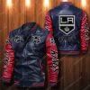 NHL Los Angeles Kings Dark Blue Red Leather Bomber Jacket