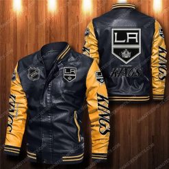 NHL Los Angeles Kings Black Yellow Leather Bomber Jacket